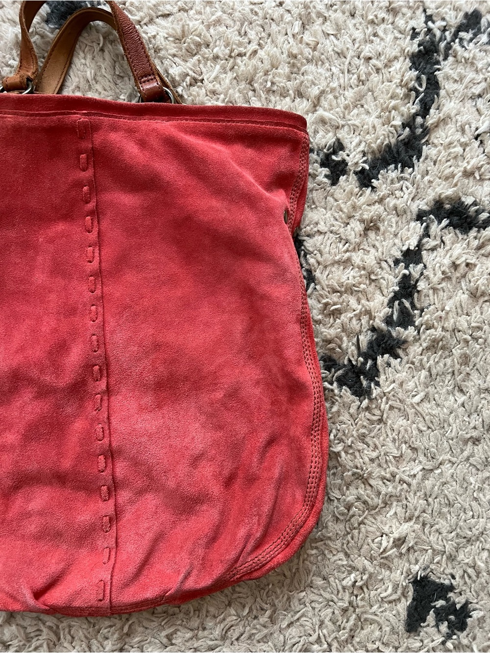 Lucky Brand Italian Suede Bag with Leather Handles - Vintage Red - Picture 4 of 9